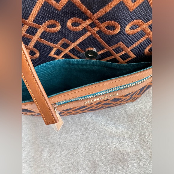 New Spartina 449 Mareena Avery Navy/Tan Leather/ Natural Linen Tote Purse - Picture 6 of 13